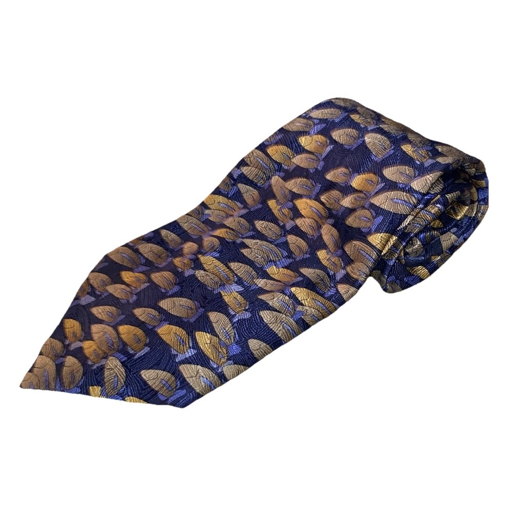 Nature Conservancy Men's Blue & Gold‎ Fish Fishermen Necktie 100% Silk 58"x3.75"